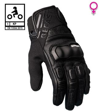 Guanti moto pelle donna Befast SUPPORTER LADY CE Certificati Nero