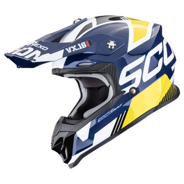 Casco Cross Scorpion VX-16 Evo Air Analog Bianco Blu Giallo