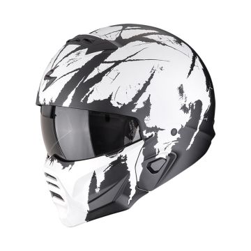 Casco Modulare Convertibile Scorpion Exo-Combat II Marauder Nero Opaco Bianco