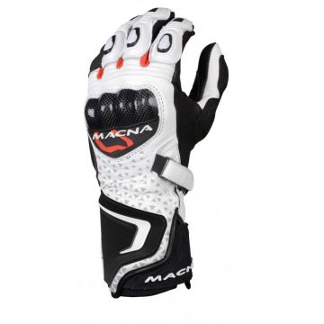 Guanti moto pelle estivi racing Macna Track R con Fibra Aramidica Bianco Nero Rosso