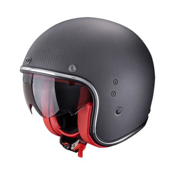 Casco Jet Scorpion Belfast Evo Carbon Nero Opaco Rosso In Carbonio