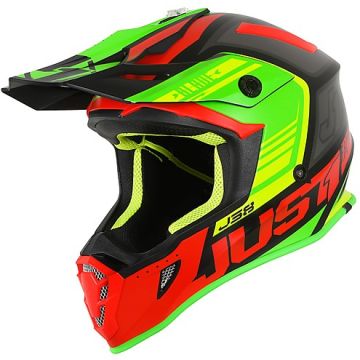 Casco cross Just1 J38 Blade Rosso Verde lime Nero opaco