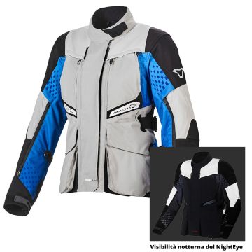 Giacca moto donna touring Macna Fusor WP Grigio chiaro Blu Nero