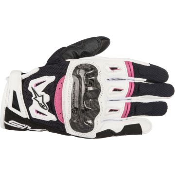 Guanti moto pelle donna Alpinestars STELLA SMX-2 AIR CARBON V2 nero bianco fuxia