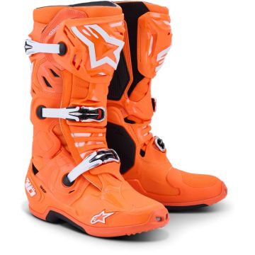 Stivali Cross Alpinestars Tech 10 Supervented Arancio Fluo Nero Bianco